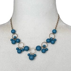 Avon 18" Blue Beaded Necklace Retro Gold Tone Circle Linked Dangles Marked SP
